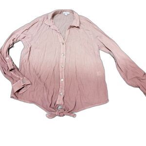 J Jill Blouse S Pink Ombre Tie Front Gauzy Crinkle Soft Romantic Bohochic Casual
